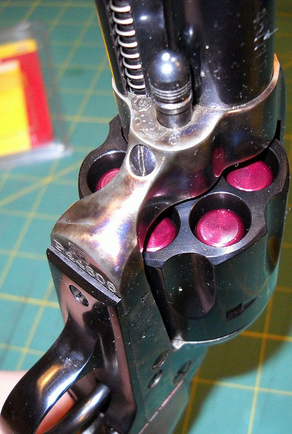 detail, Thunderer with cylinder loaded with snap caps